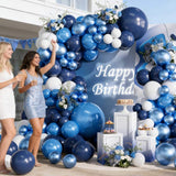 Blue Balloon Arch Kit 155 Pcs Navy Light Metallic Blue White Garland Party Decorations