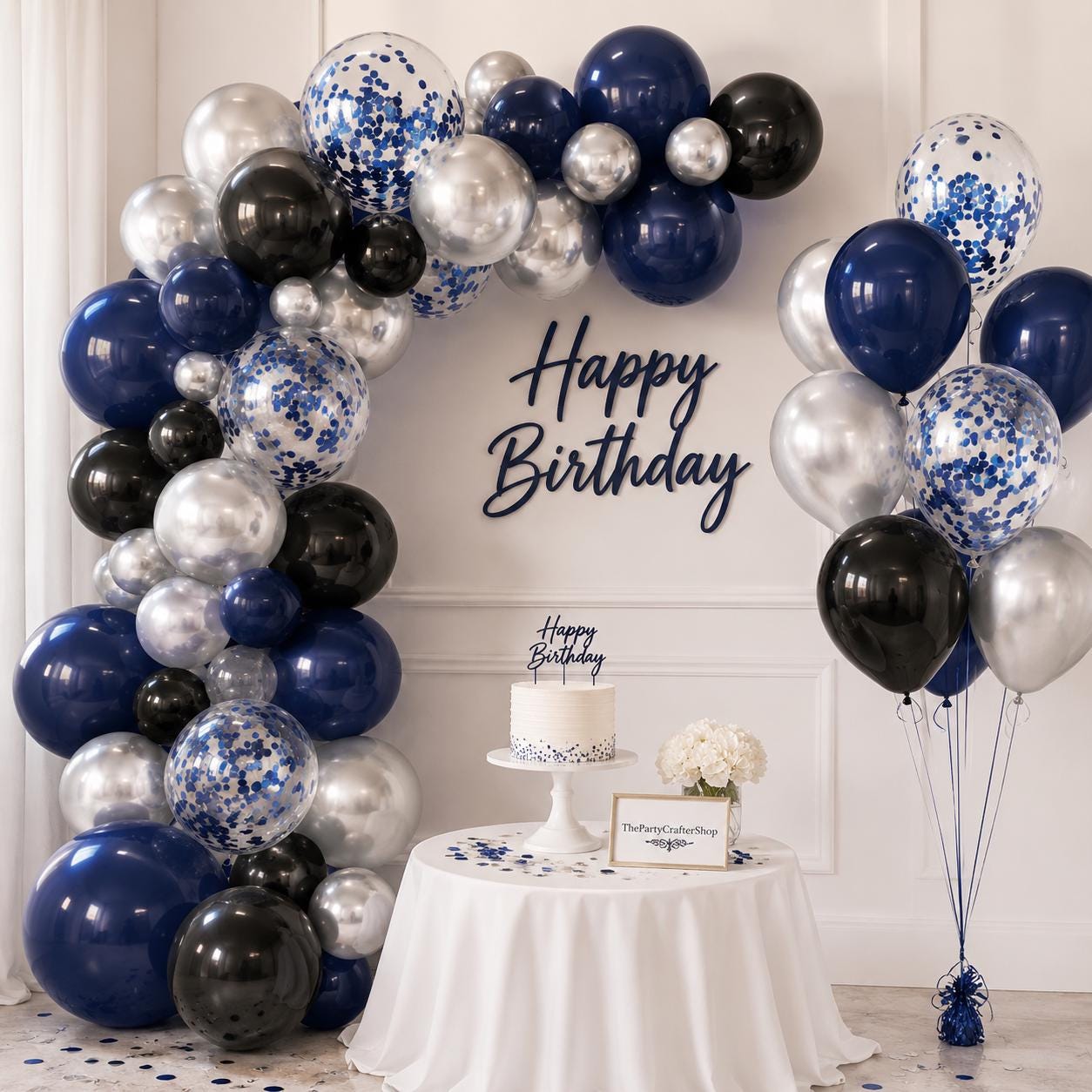 Blue Black Silver Balloon Arch Kit: 57 Pcs Dark Blue Metallic Balloons for Celebrations
