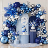Blue Balloon Arch Kit 138 Pcs Navy White Metallic Silver Star Confetti Garland Decor