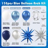 Blue Balloon Arch Kit 138 Pcs Navy White Metallic Silver Star Confetti Garland Decor