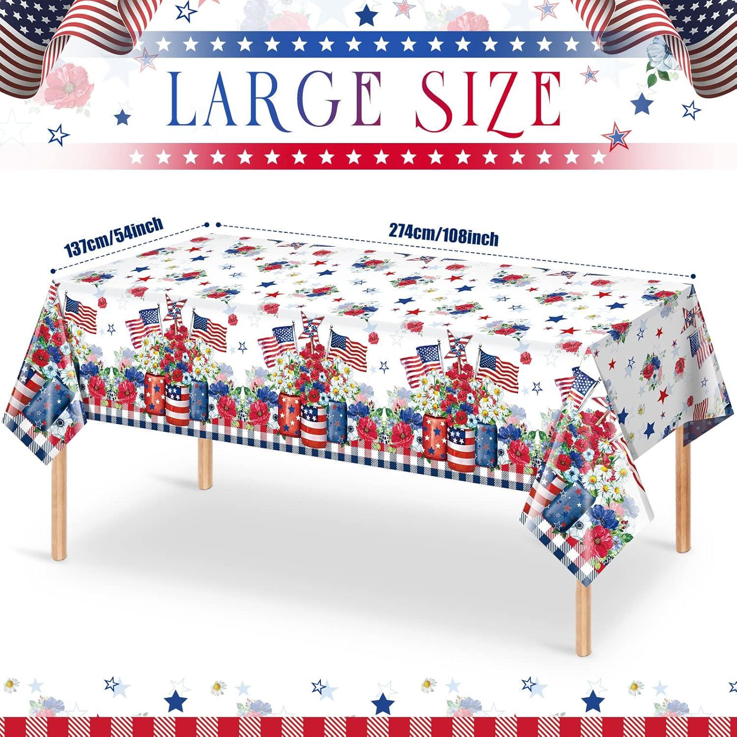3 Pack Patriotic Tablecloths 54x108 Inch Red White Blue USA Party Table Covers