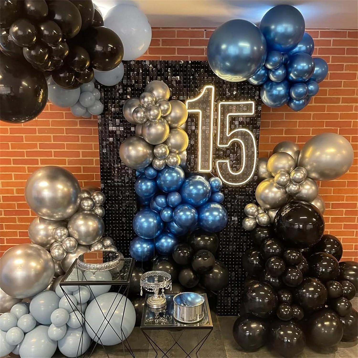 Blue Black Silver Balloon Arch Kit: Metallic Garland Decor