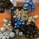 Blue Black Silver Balloon Arch Kit: Metallic Garland Decor