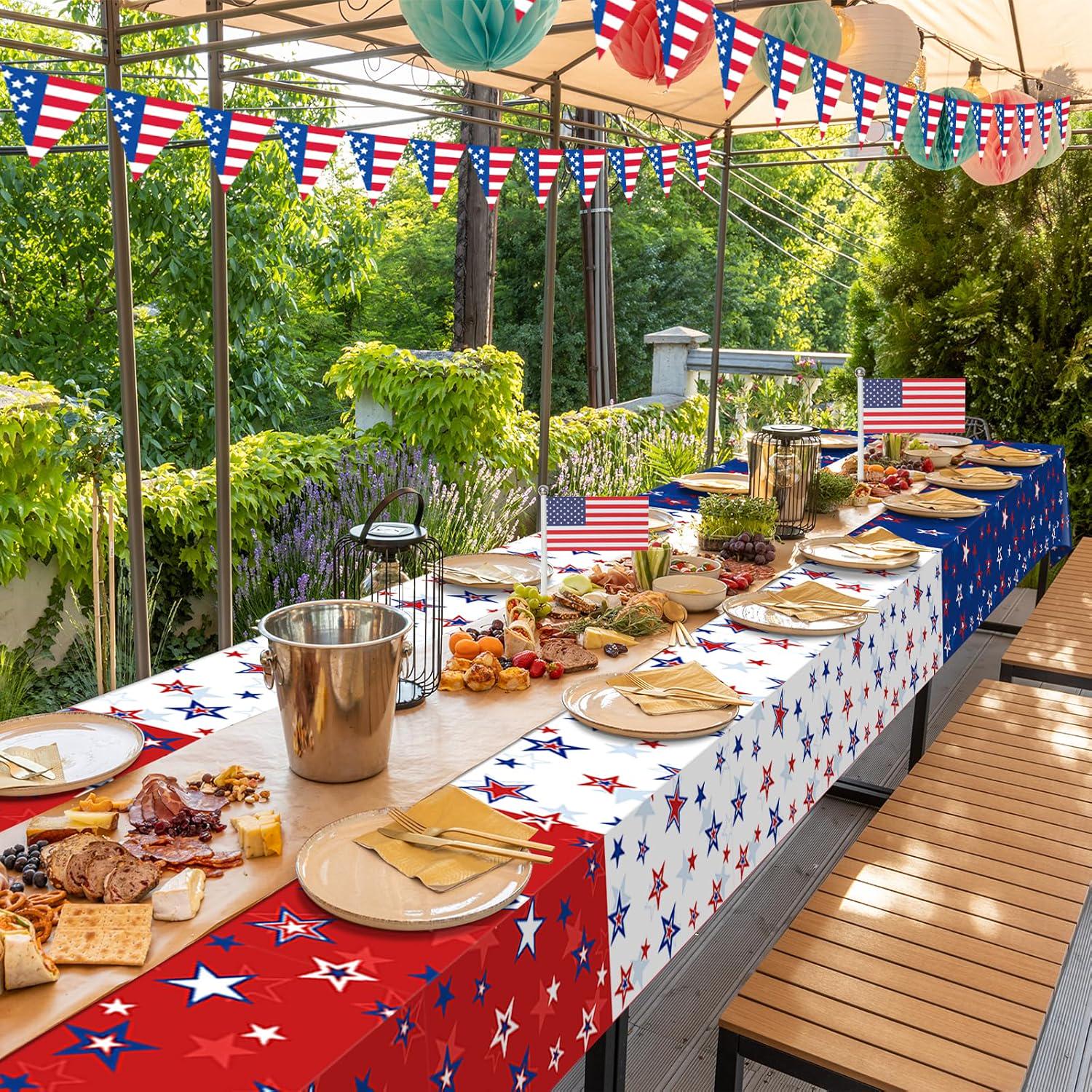 3 Pack Patriotic American Flag Tablecloths 54x108 Inch Disposable Party Table Covers