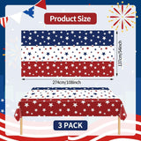 3 Pack Patriotic Stars Tablecloths 54x108 Inch Disposable USA Party Table Covers