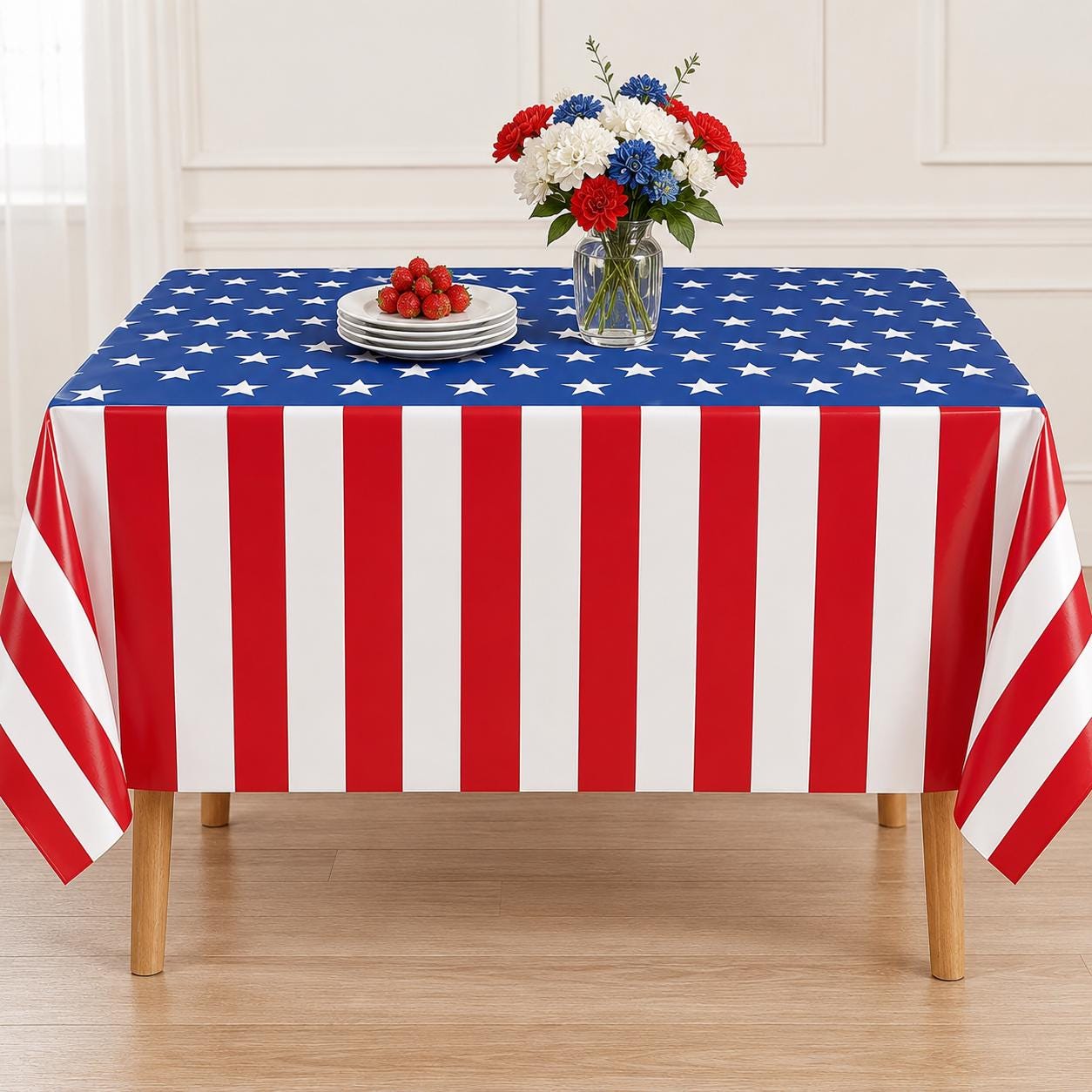 2 Pack Patriotic American Flag Tablecloths 54x108 Inch 250th Anniversary Party Covers