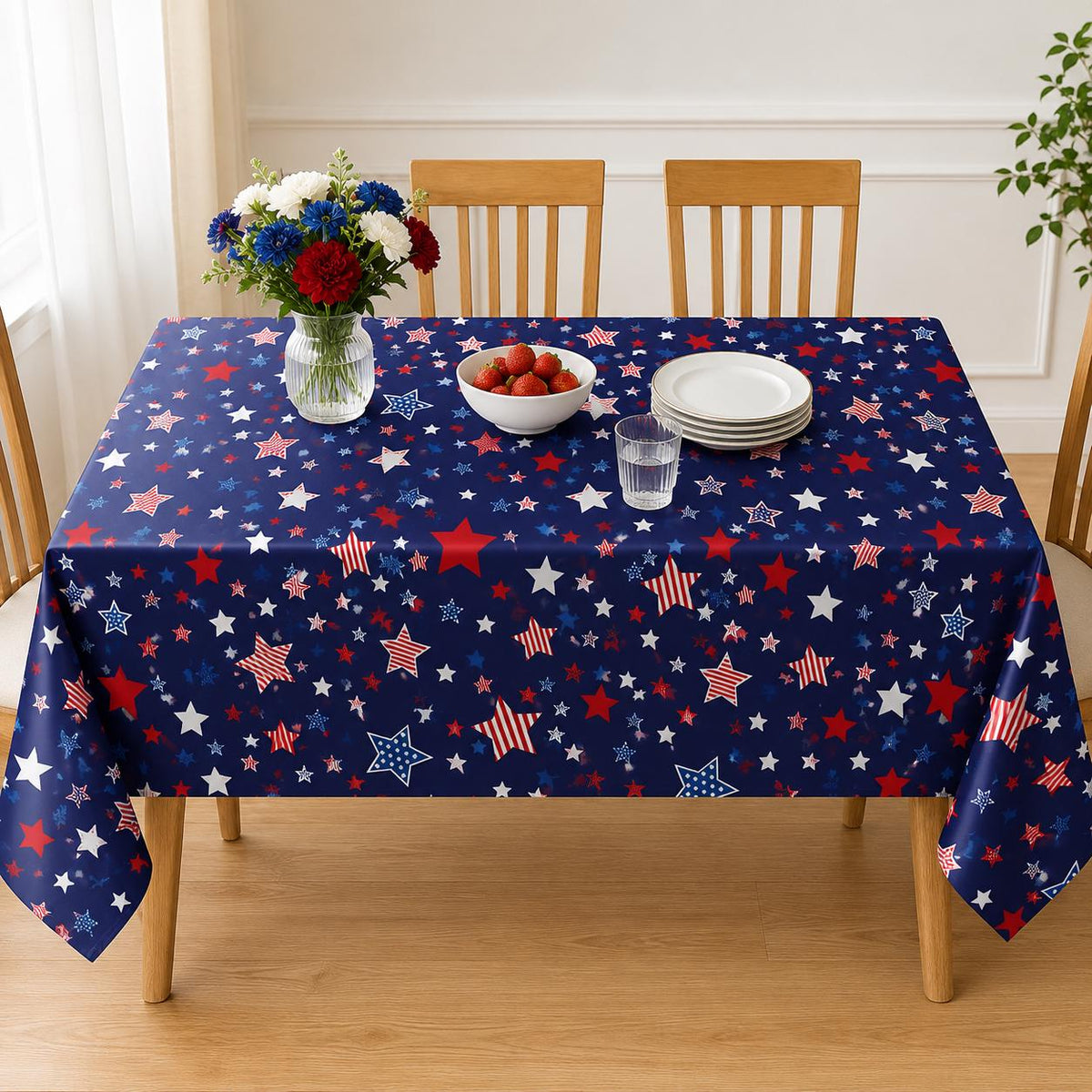 2 Pack Navy Blue Patriotic Tablecloths 54x108 Inch Disposable 4th of July Party Covers