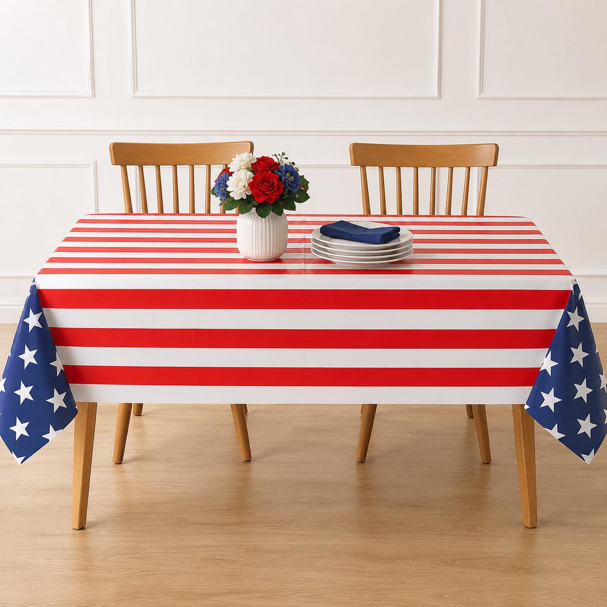 3 Pack American Flag Tablecloths 54x108 Inch Disposable Patriotic Party Table Covers
