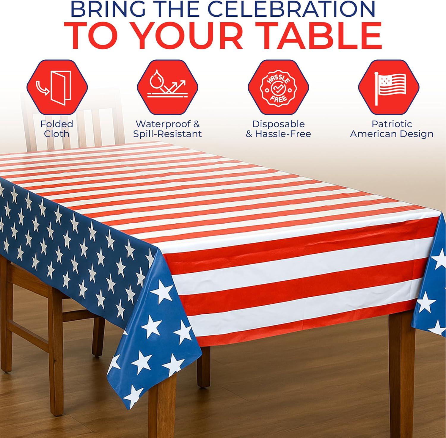 3 Pack American Flag Tablecloths 54x108 Inch Disposable Patriotic Party Table Covers