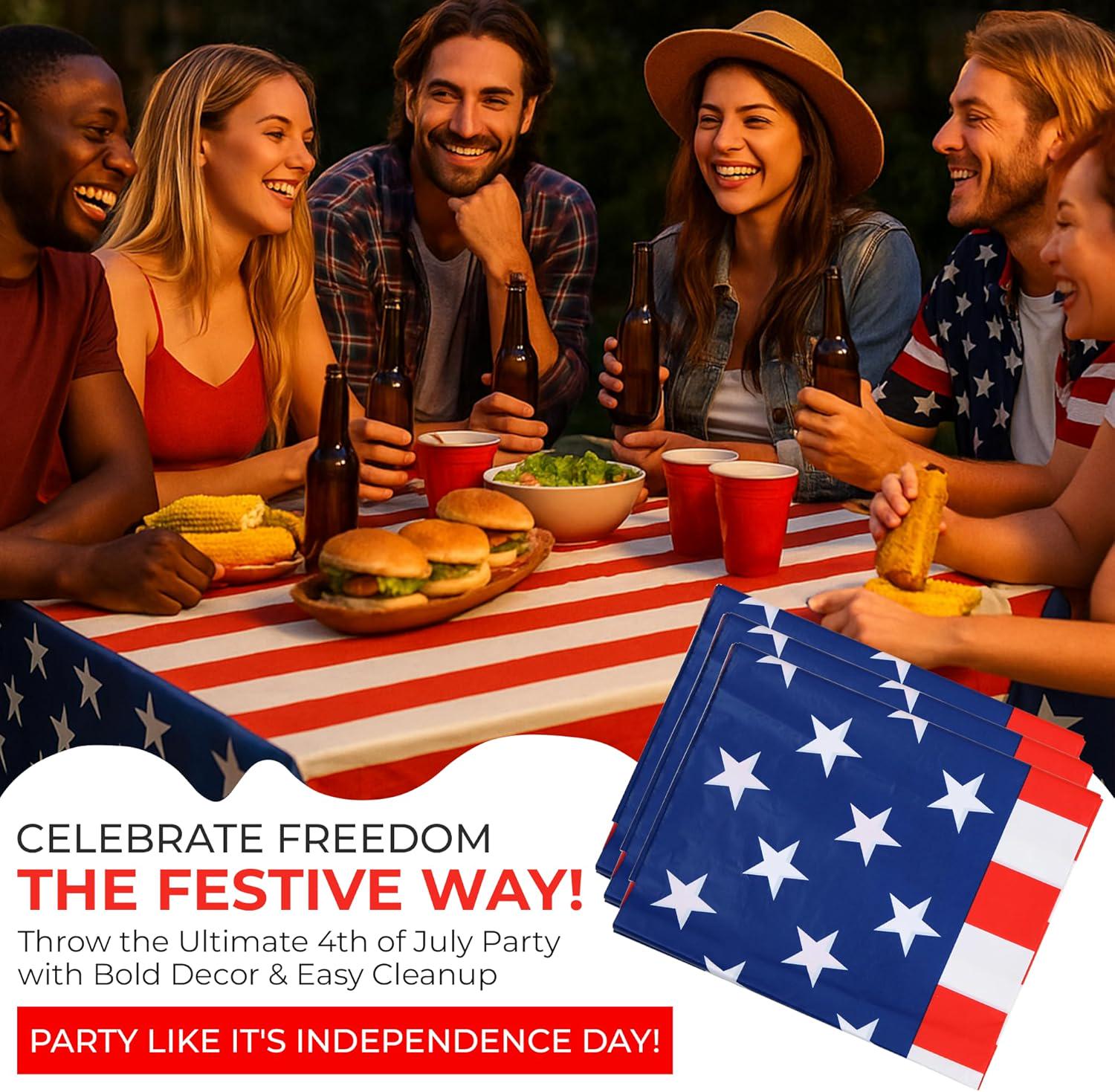 3 Pack American Flag Tablecloths 54x108 Inch Disposable Patriotic Party Table Covers