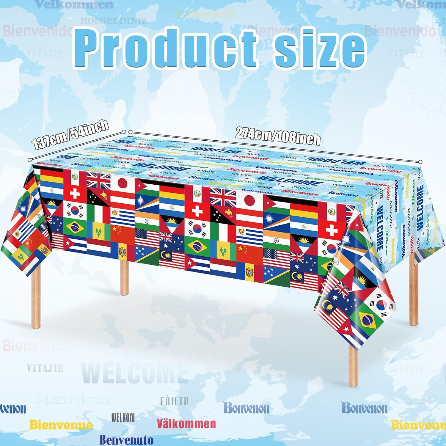 3 Pack International World Flag Tablecloths 108x54 Inch Disposable Sports Party Table Covers