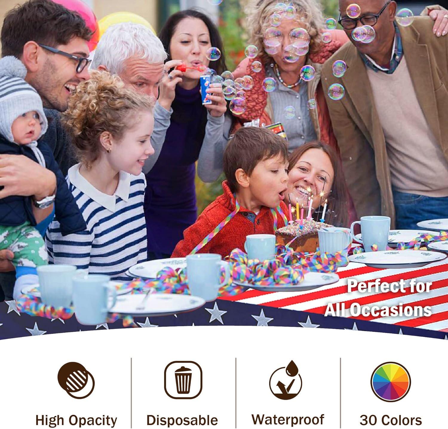 12 Pack Patriotic Tablecloths 54x108 Inch Waterproof Red White Blue Party Table Covers