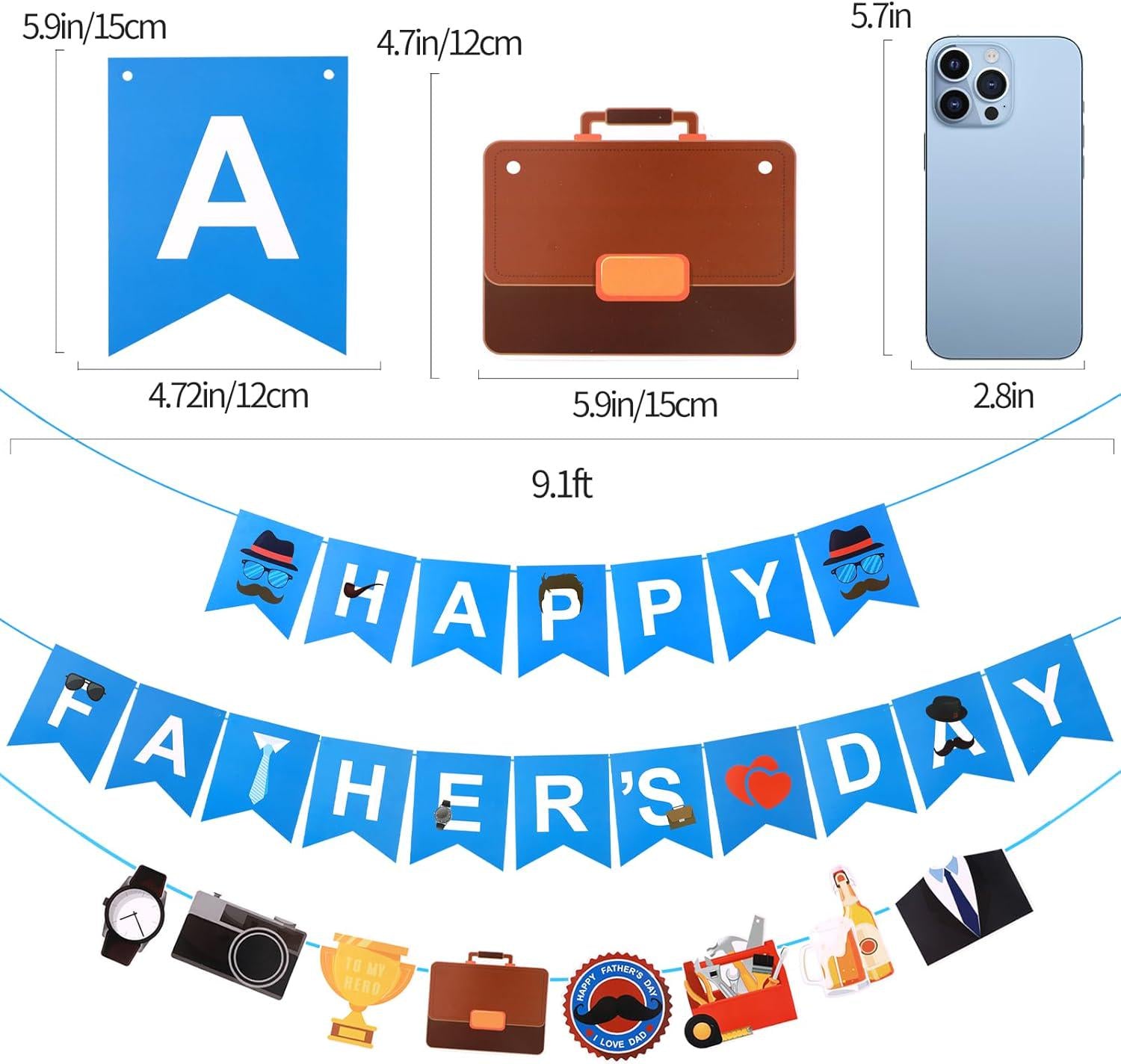 Happy Father's Day Banner Decoration Cardstock Party Supplies for Dad Grandpa Husband