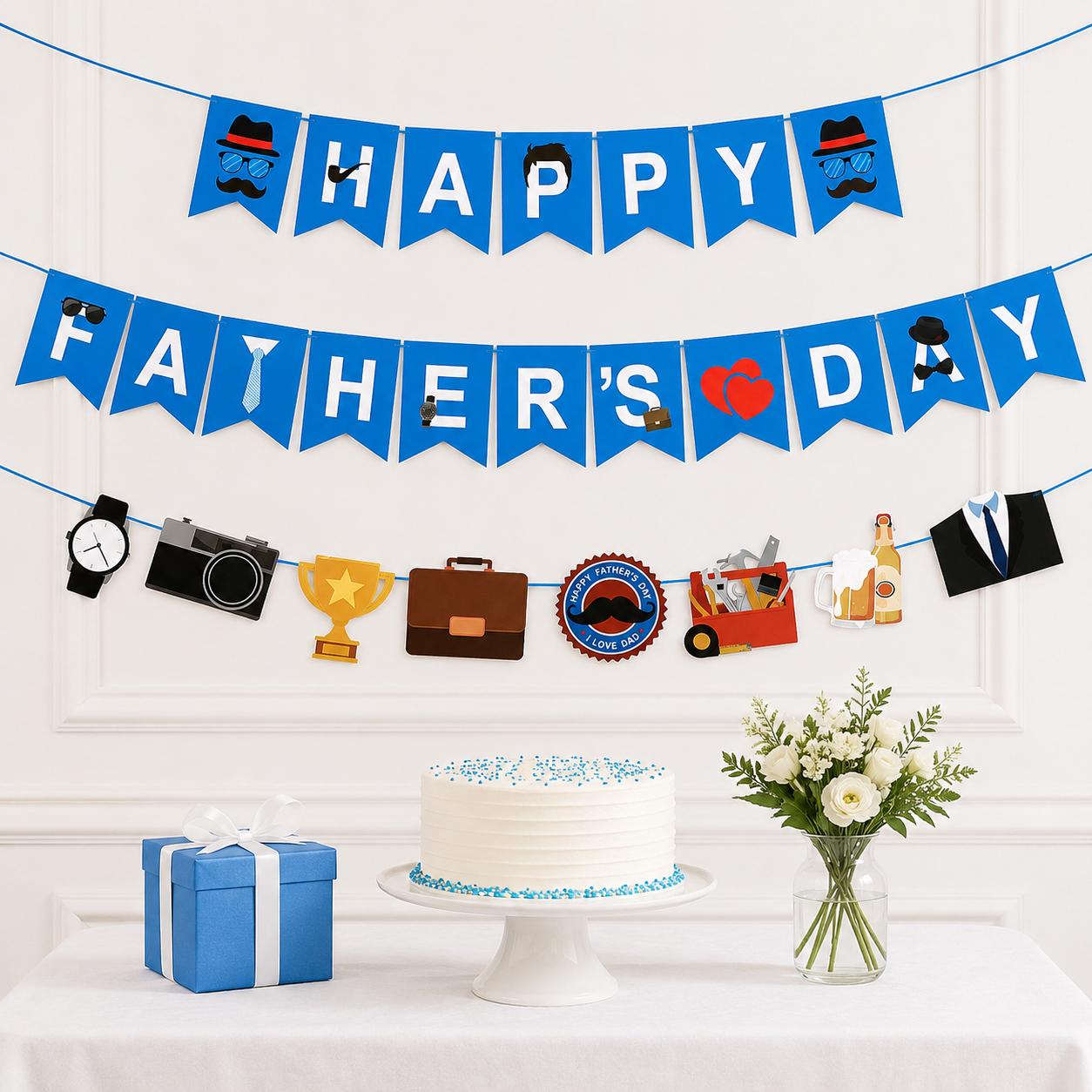 Happy Father's Day Banner Decoration Cardstock Party Supplies for Dad Grandpa Husband