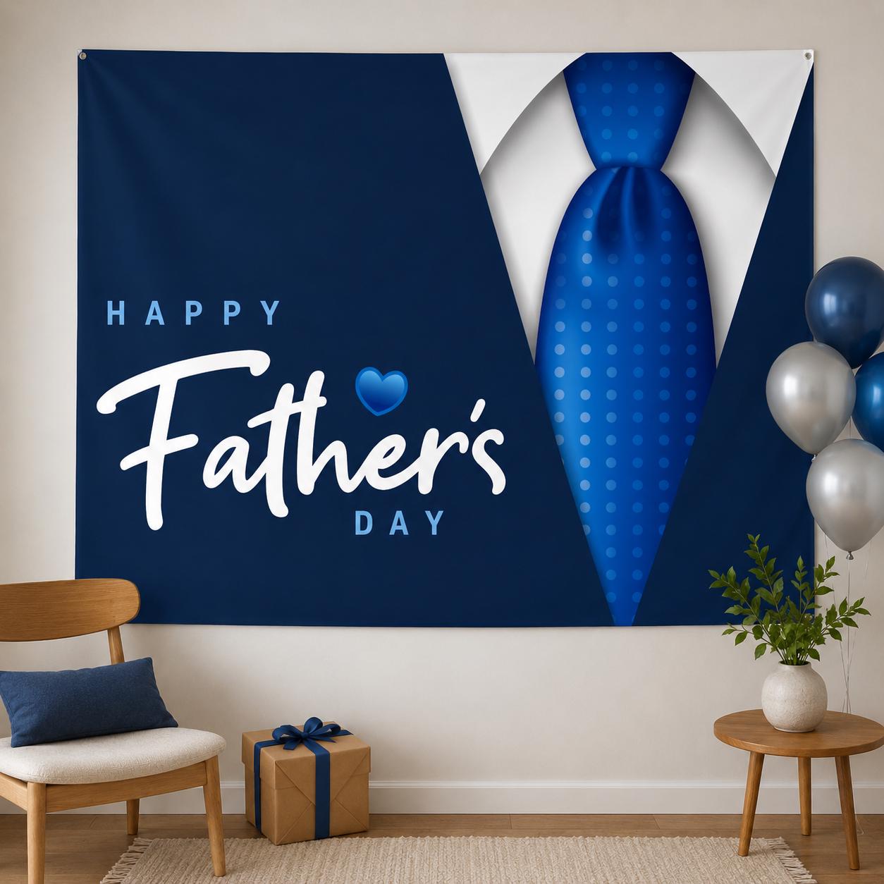 7x5FT Happy Father's Day Backdrop Blue Necktie Super Dad Party Photo Banner
