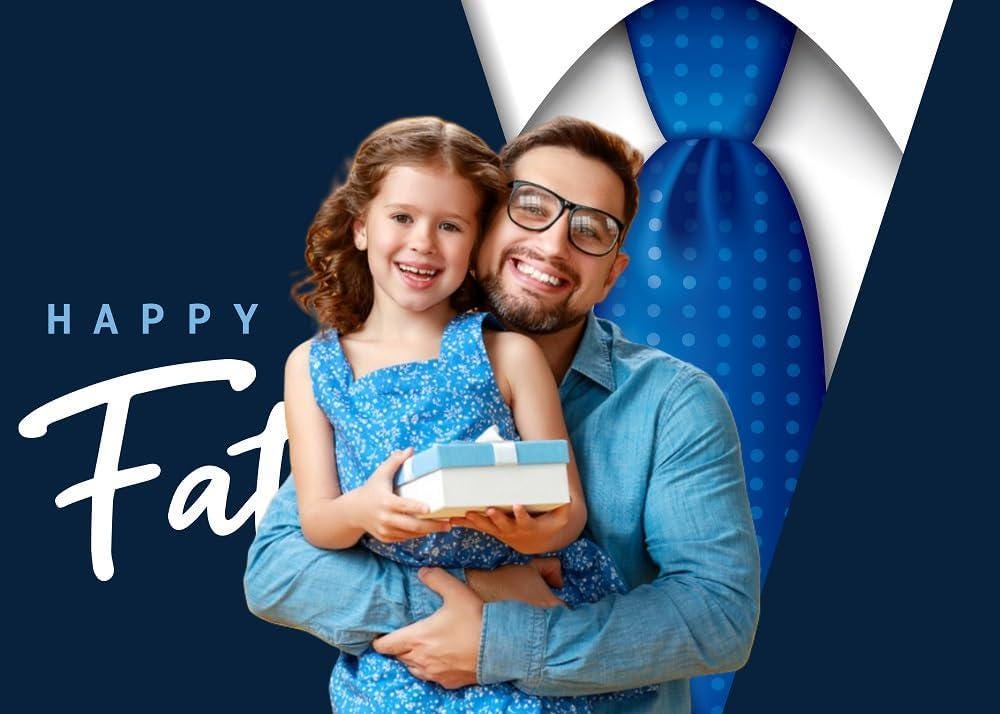 7x5FT Happy Father's Day Backdrop Blue Necktie Super Dad Party Photo Banner