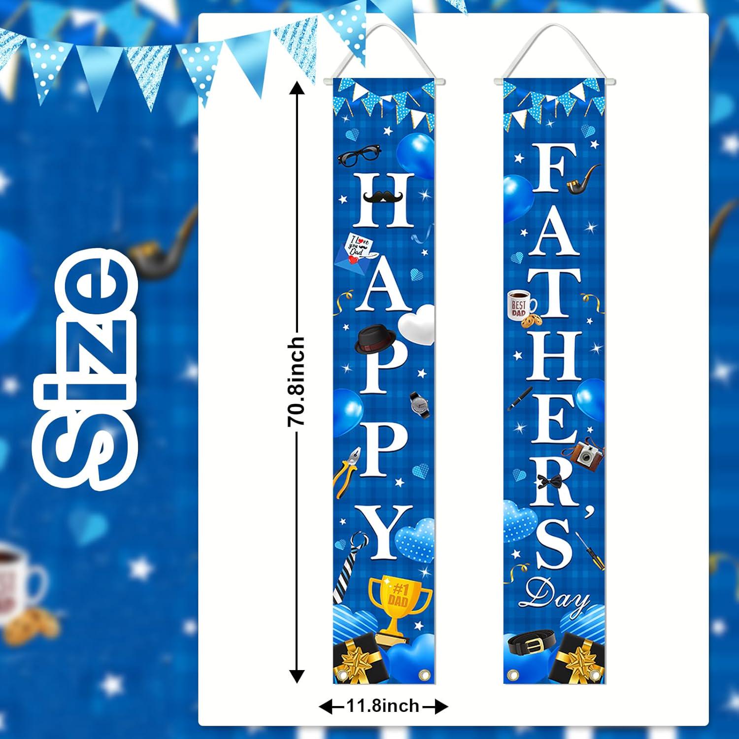 Happy Father's Day Porch Banner Set Blue Door Hanging Decorations for Dad Party