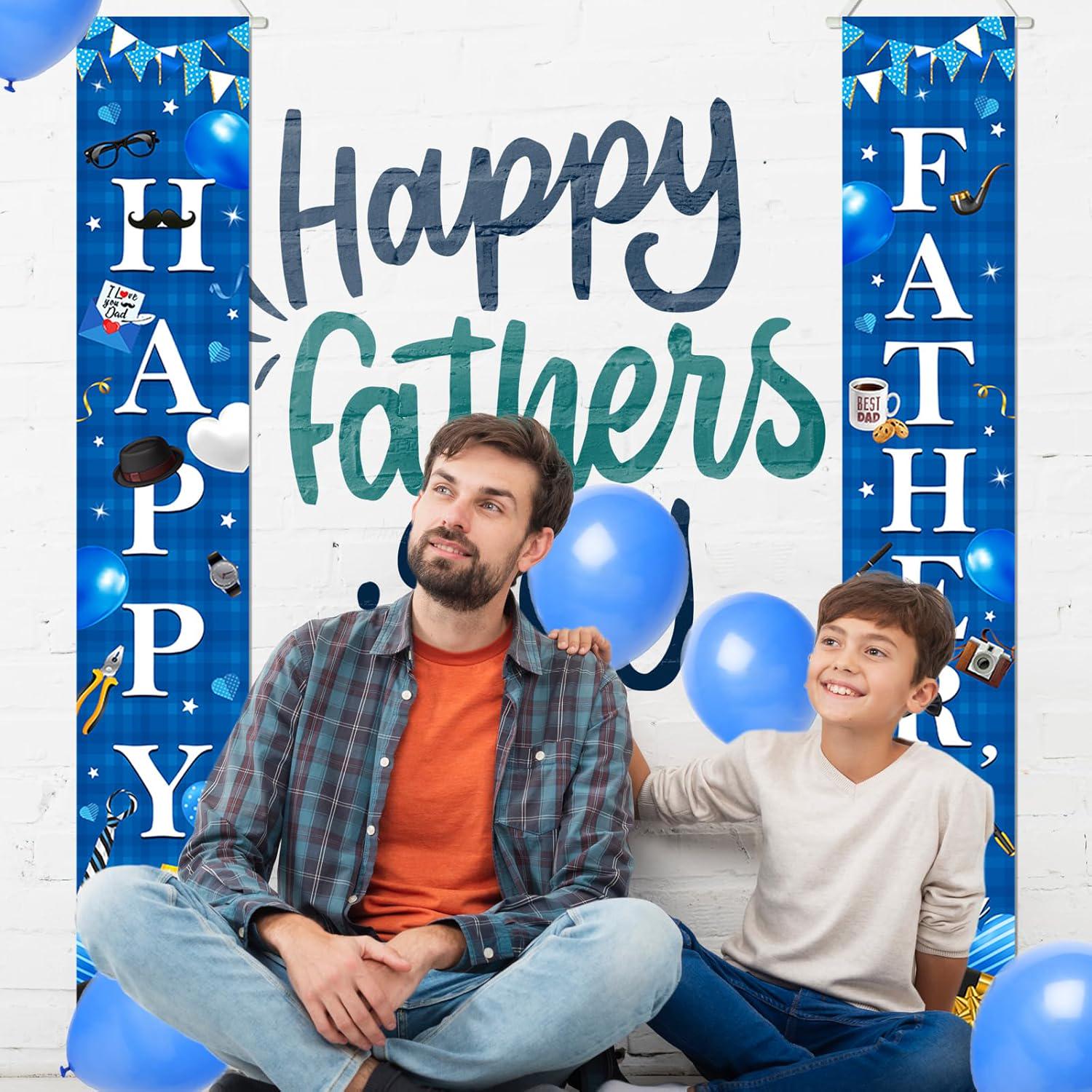 Happy Father's Day Porch Banner Set Blue Door Hanging Decorations for Dad Party