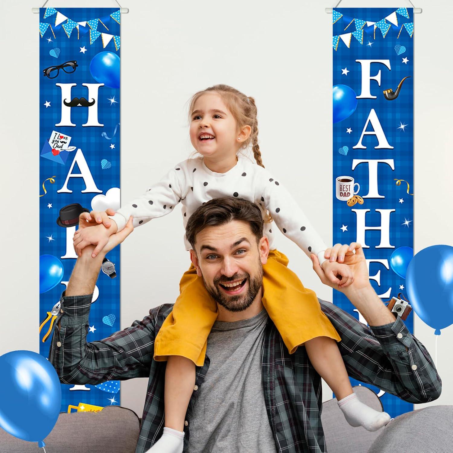 Happy Father's Day Porch Banner Set Blue Door Hanging Decorations for Dad Party