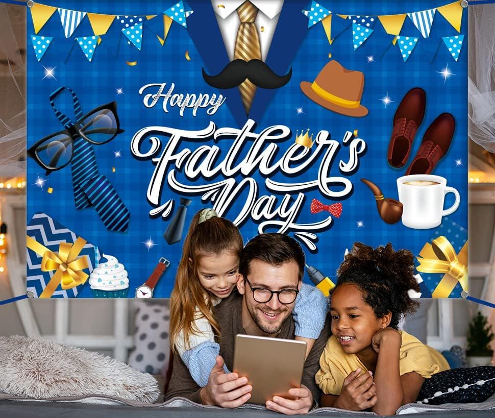 Happy Father's Day Backdrop Blue Shirt Banner Large Photo Booth Decoration for Dad