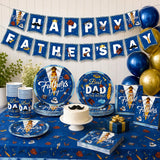 Happy Father's Day Party Supplies Set for 20 Guests – Blue Themed Dinnerware & Banner