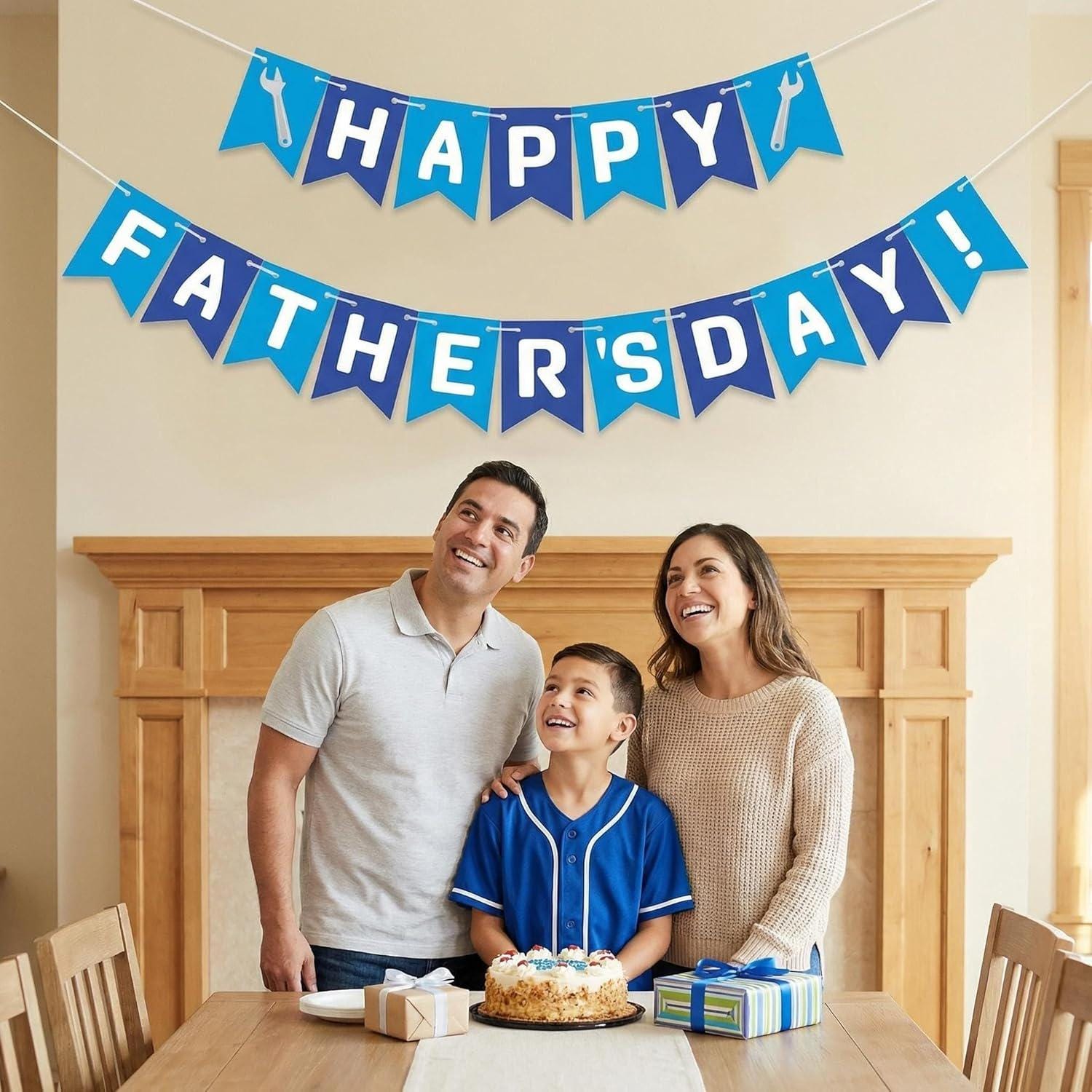 Happy Father's Day Banner Blue Dad Garland with Wrench Design Party Backdrop Decorations