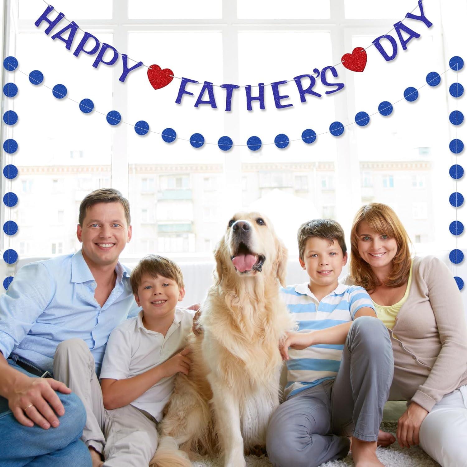 Happy Father's Day Blue Glitter Banner Preassembled Flag Bunting Garland Photo Backdrop Decor