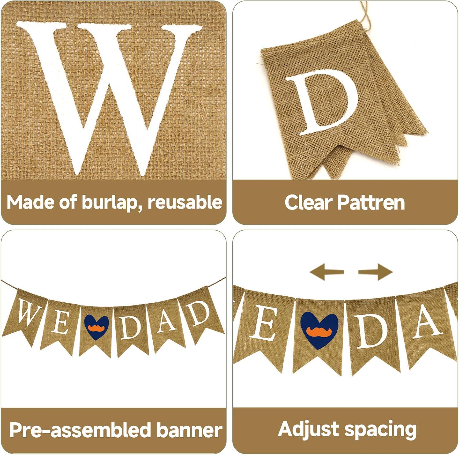 Happy Father's Day Burlap Banner Rustic Pre-Strung We Love Dad Party Decorations