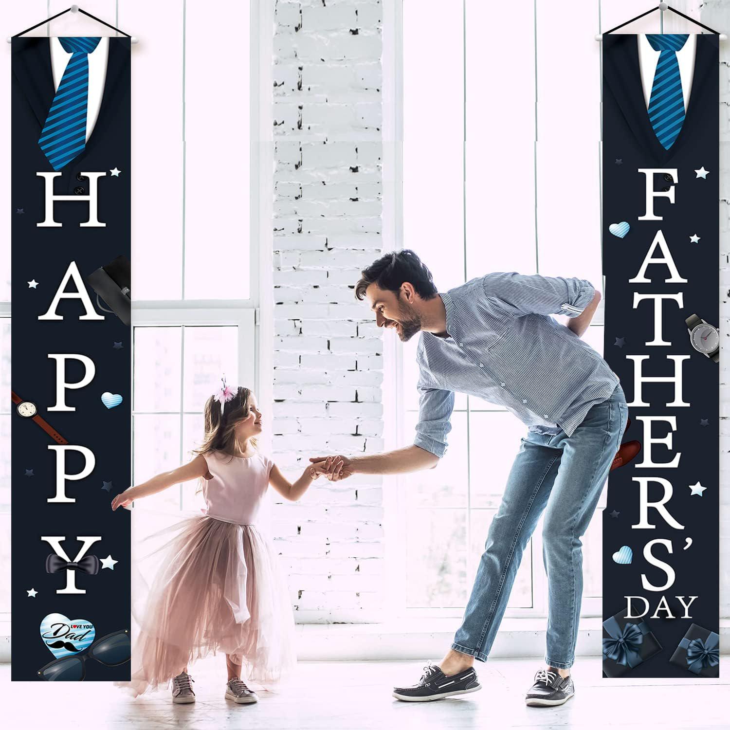 Happy Father's Day Front Door Banner Black Porch Sign Hanging Decorations for Dad