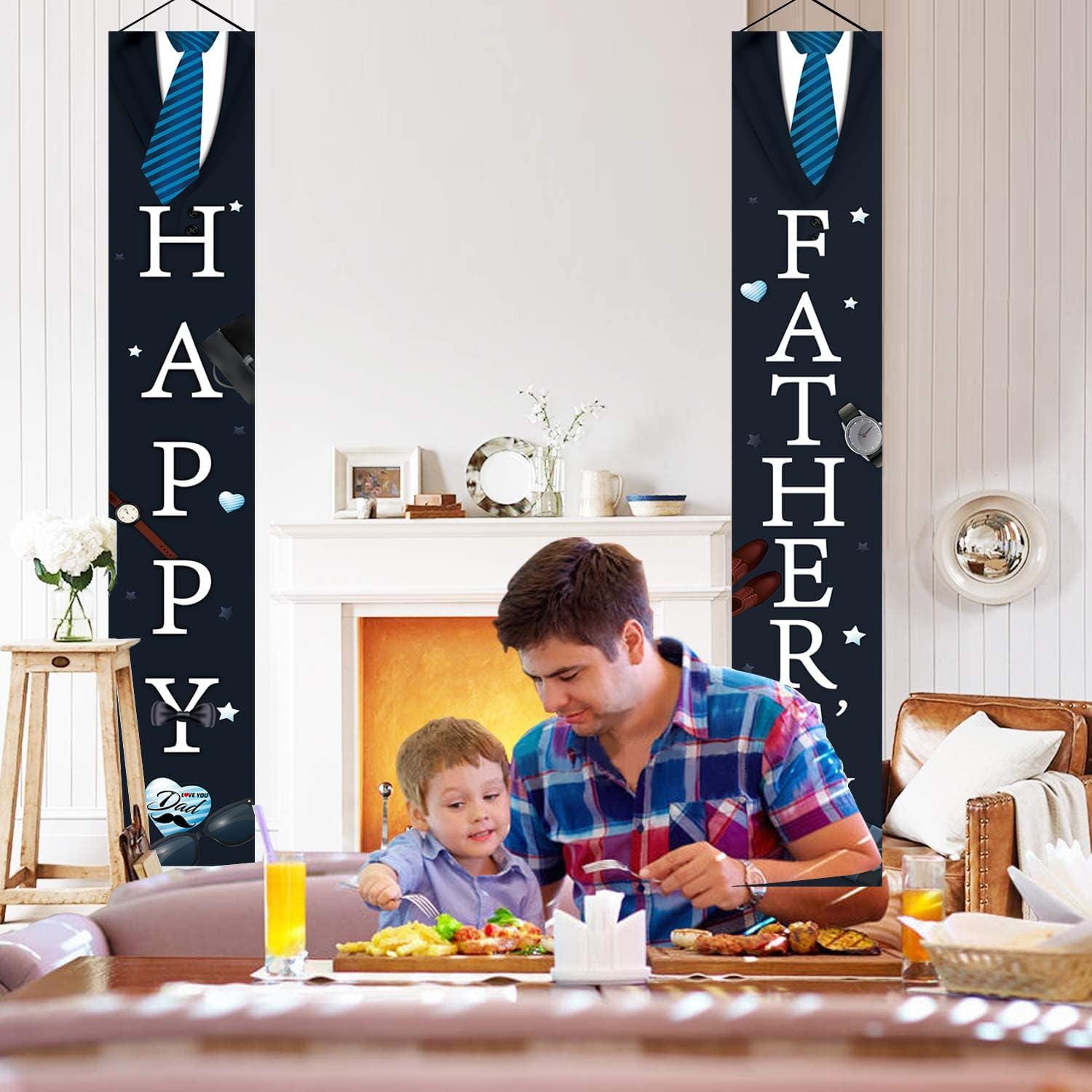 Happy Father's Day Front Door Banner Black Porch Sign Hanging Decorations for Dad