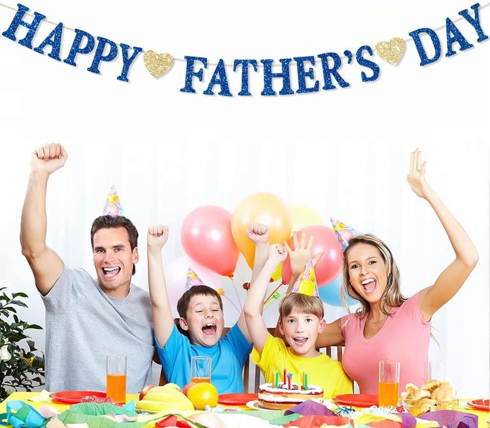 Glitter Blue Happy Father's Day Banner Garland Decorations for Dad Papa Party Supplies