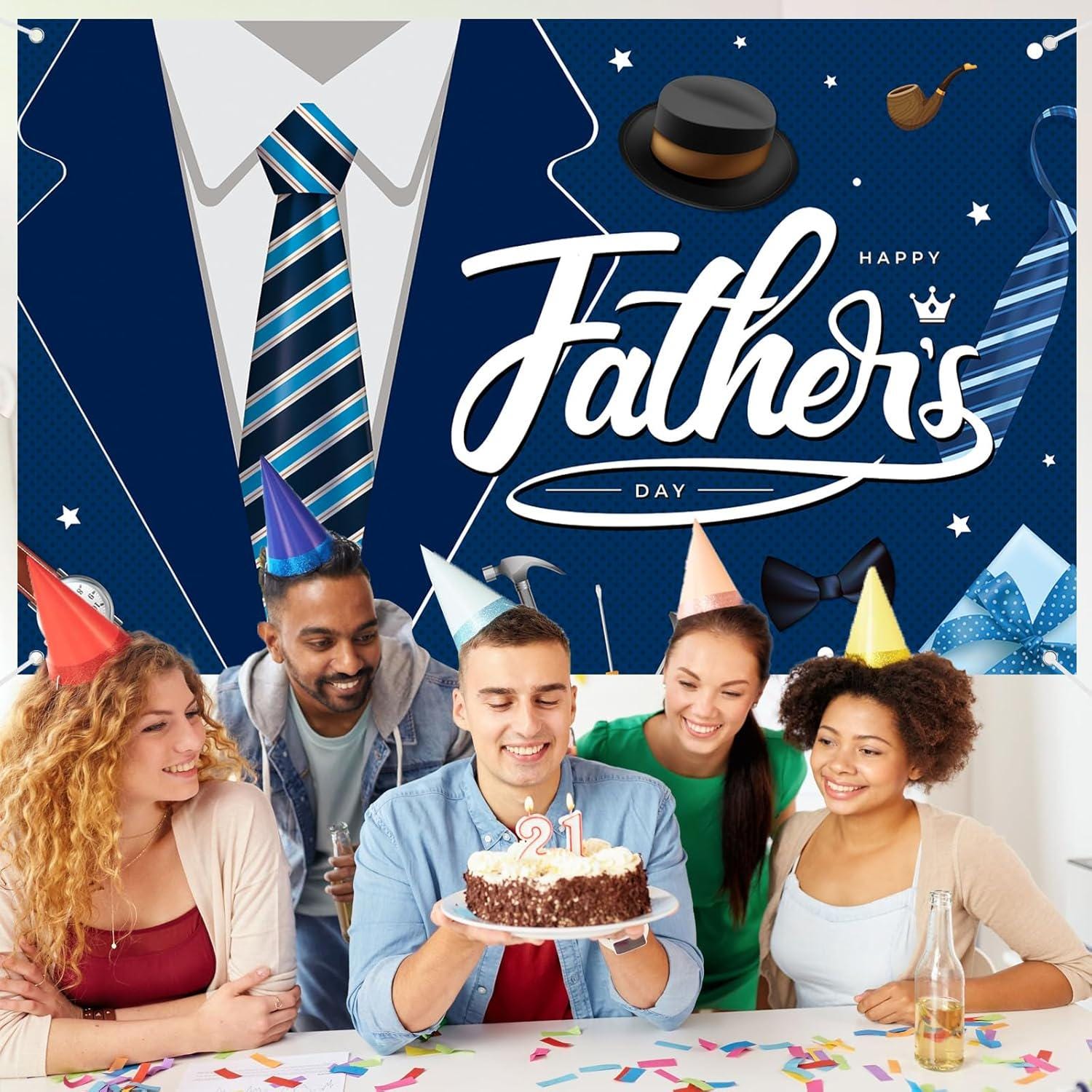 Extra Large Happy Father's Day Backdrop Banner 70.9x45.3 Inch Blue Party Decorations