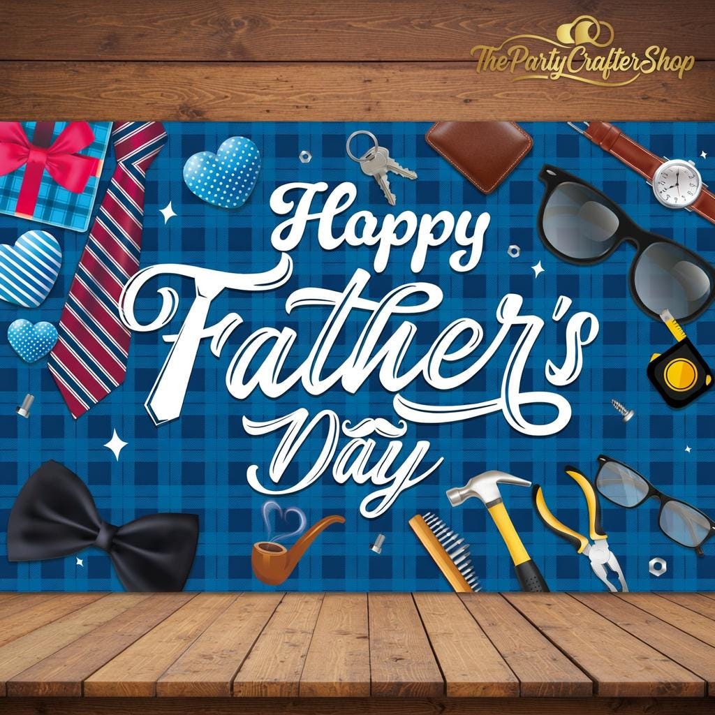 Happy Father's Day Backdrop Banner 72x44 Inch Blue Party Decorations Photo Background