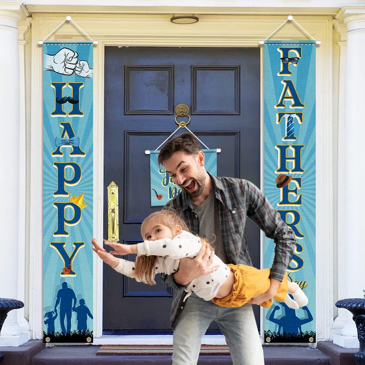 Happy Father's Day Porch Banner Set: Blue "I Love Dad" Door Decorations