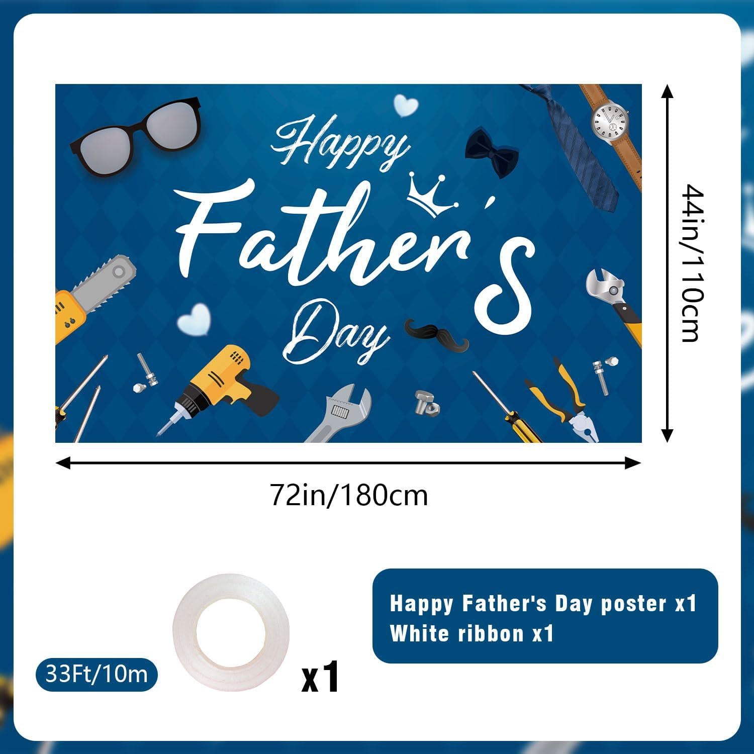 Happy Father's Day Backdrop Banner 5.9x3.6FT Light Blue Photo Booth Party Decorations