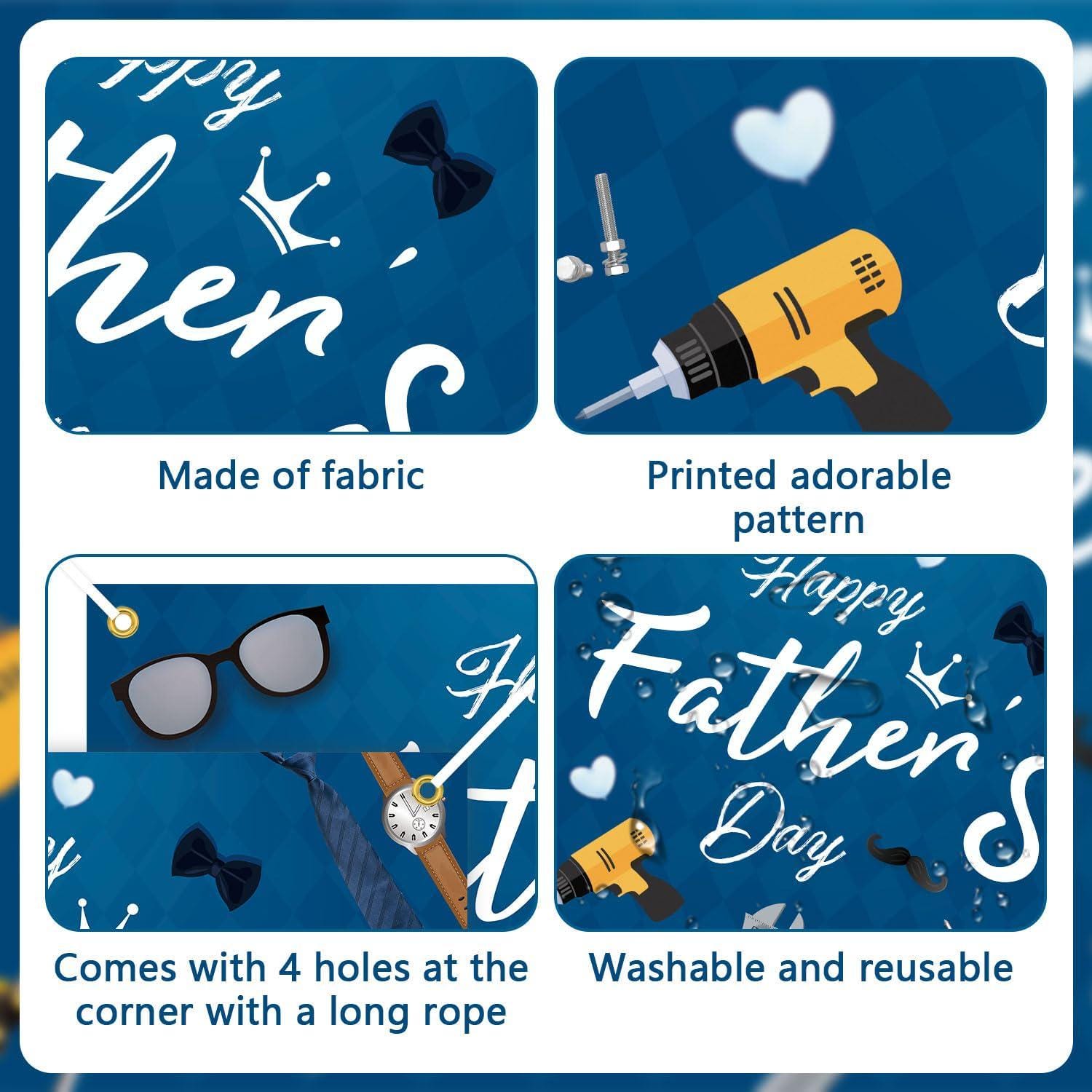 Happy Father's Day Backdrop Banner 5.9x3.6FT Light Blue Photo Booth Party Decorations