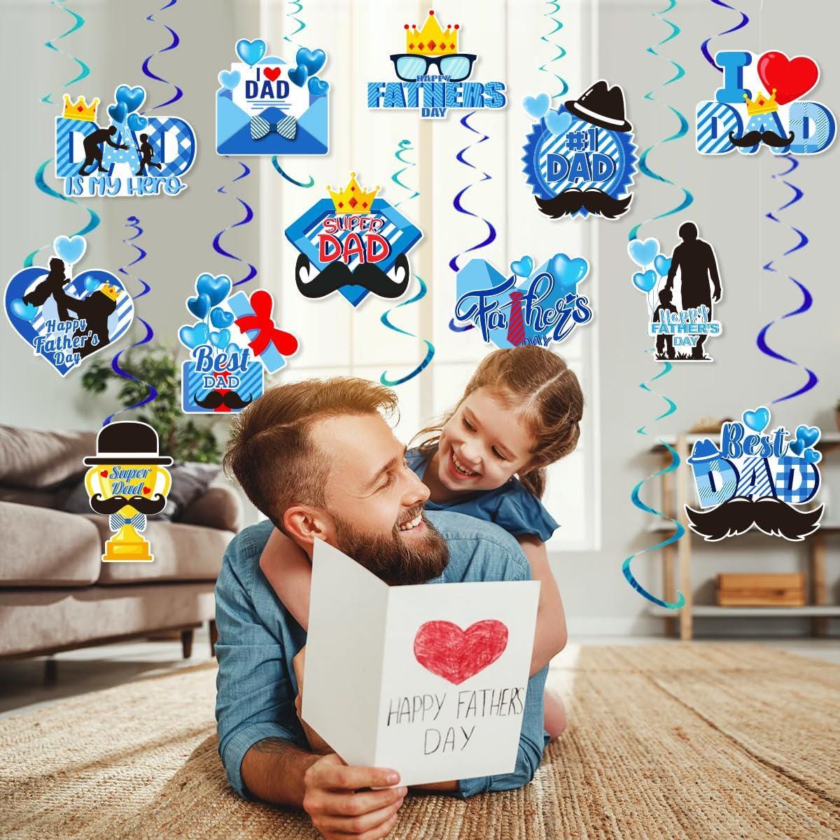 Happy Father's Day Hanging Swirl Decorations with Banner – Party Supplies