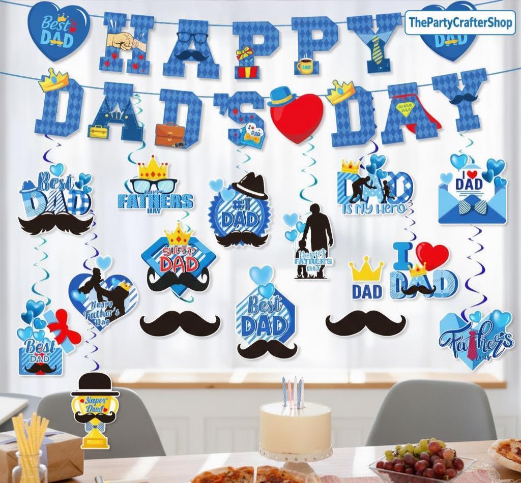 Happy Father's Day Hanging Swirl Decorations with Banner – Party Supplies