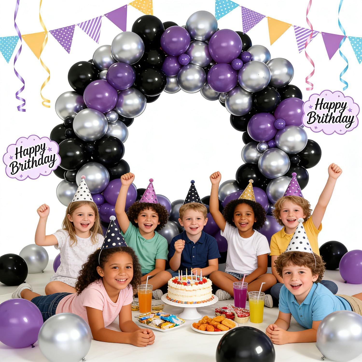 Purple Black Silver Balloon Arch Kit 110 Pcs Garland for Birthday Graduation Party Decor