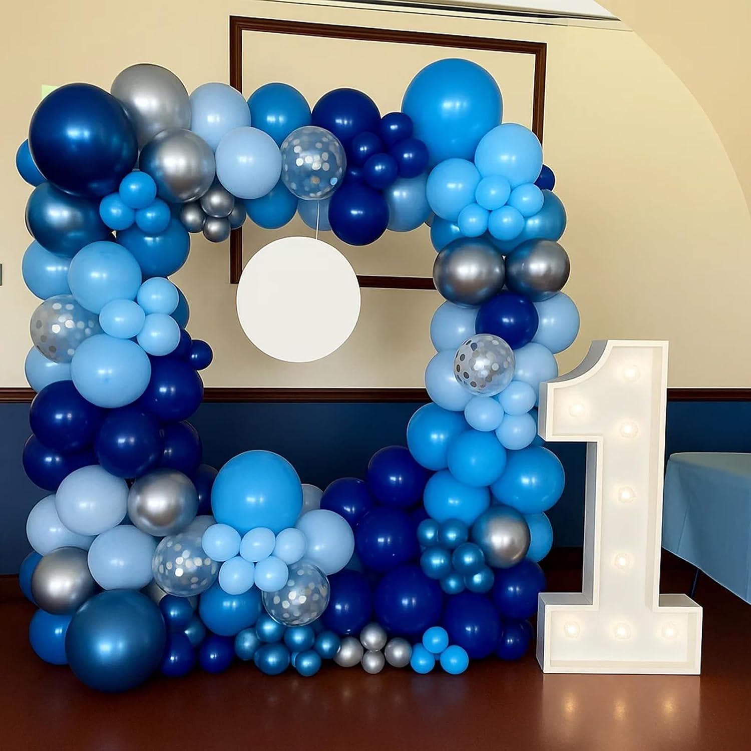 Blue Silver Balloons Set 50 Pcs Navy Royal Confetti Latex Balloons Party Decor