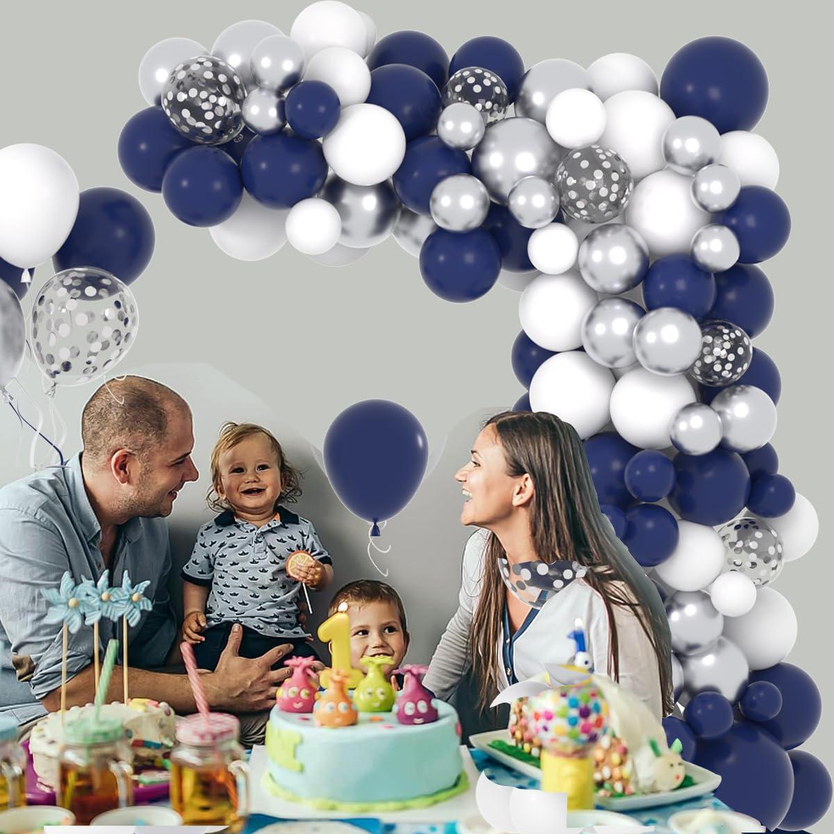 Navy Blue Silver Balloon Arch Garland Kit 122 Pcs White Confetti Party Decor