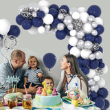 Navy Blue Silver Balloon Arch Garland Kit 122 Pcs White Confetti Party Decor