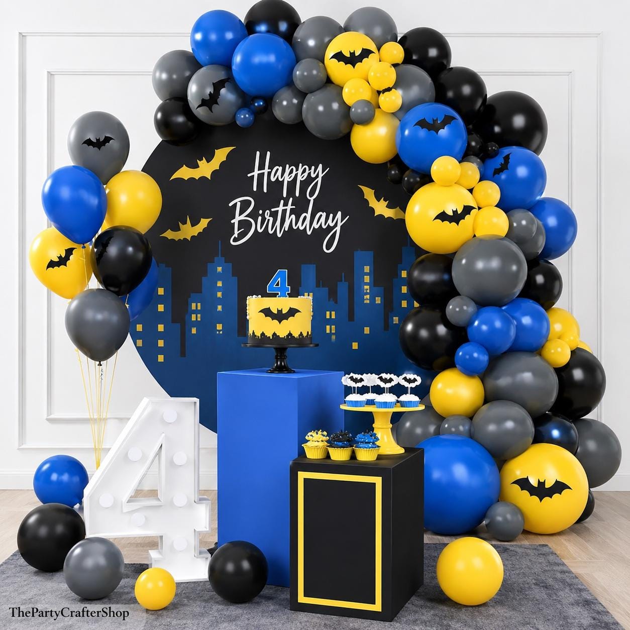 Black Yellow Grey Blue Balloon Arch Kit with Bat Stickers for Birthday Party Decorations