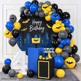 Black Yellow Grey Blue Balloon Arch Kit with Bat Stickers for Birthday Party Decorations