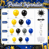 Black Yellow Grey Blue Balloon Arch Kit with Bat Stickers for Birthday Party Decorations