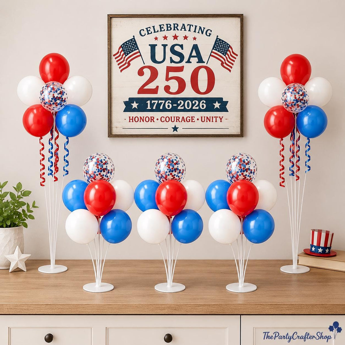 4th of July Balloon Centerpieces 4 Sets Red White Blue Patriotic Table Decorations