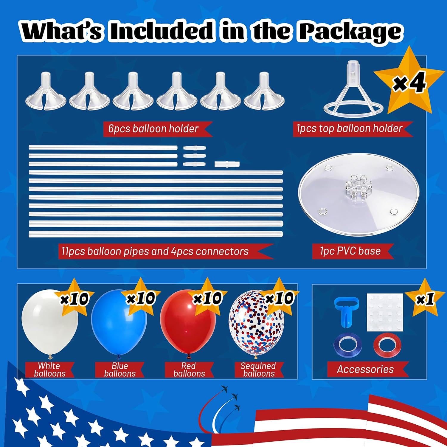 4th of July Balloon Centerpieces 4 Sets Red White Blue Patriotic Table Decorations