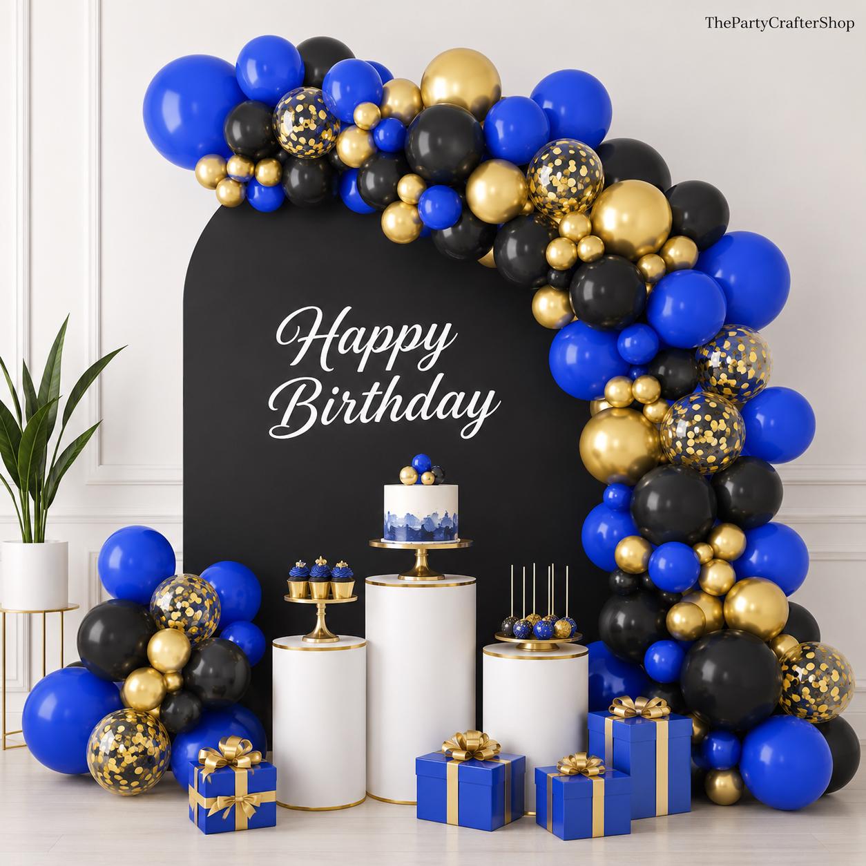 Royal Blue Black Gold Balloon Garland Arch Kit Video Game Birthday Graduation Party Decor