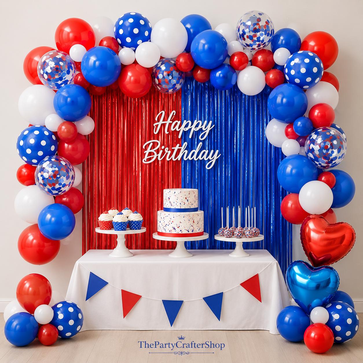 Red White Blue Balloon Garland Arch Kit Patriotic Party Decor Fringe Curtain