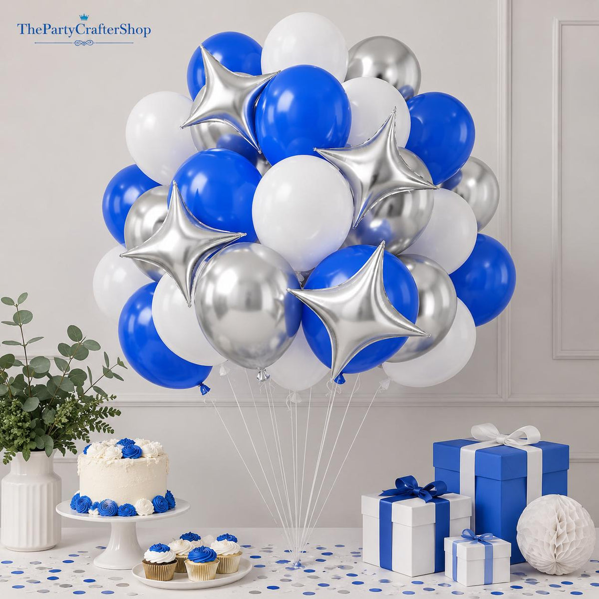 Royal Blue Silver Graduation Balloons Dark Navy White Star Balloon Party Decor